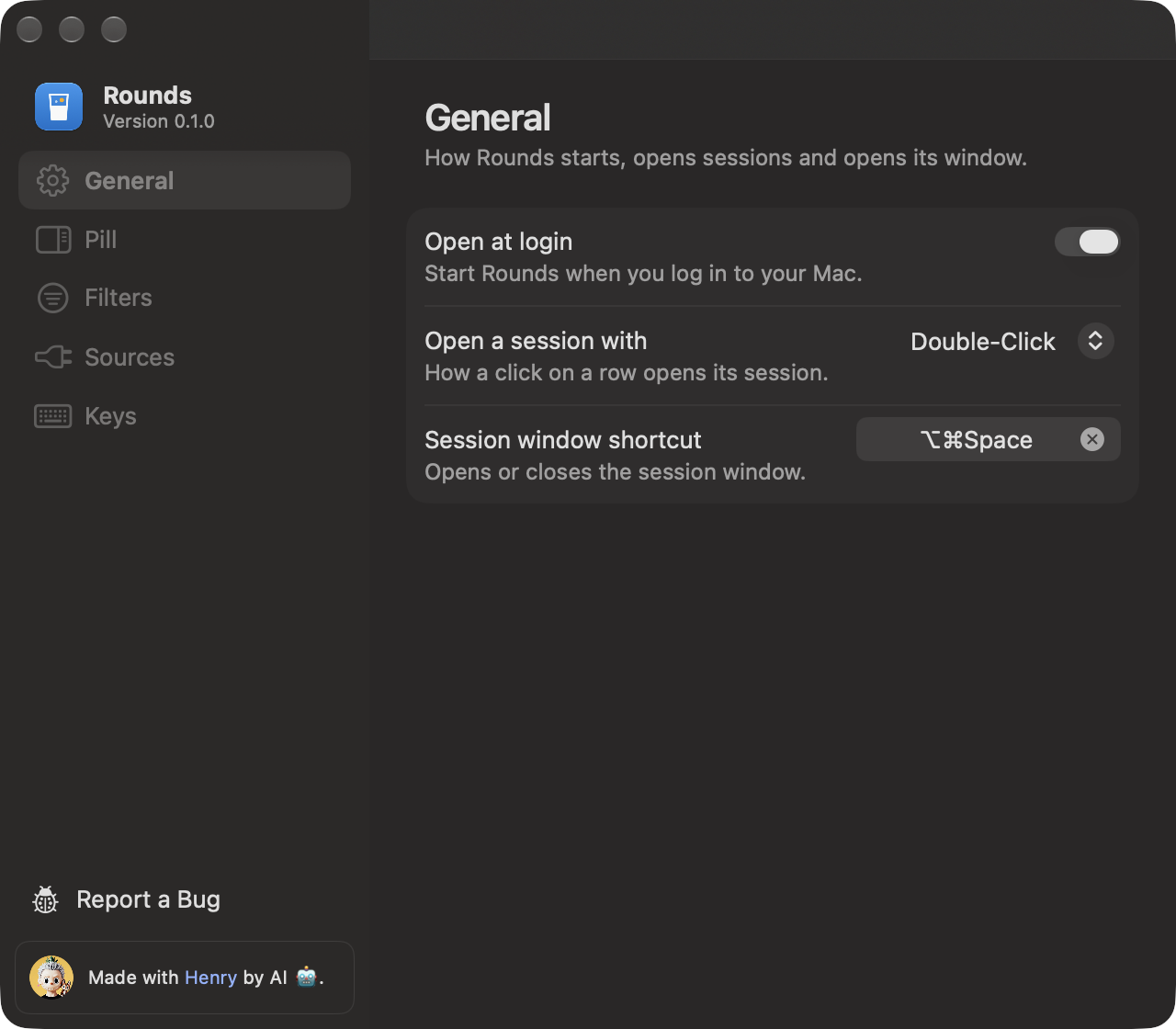 The General page in Settings