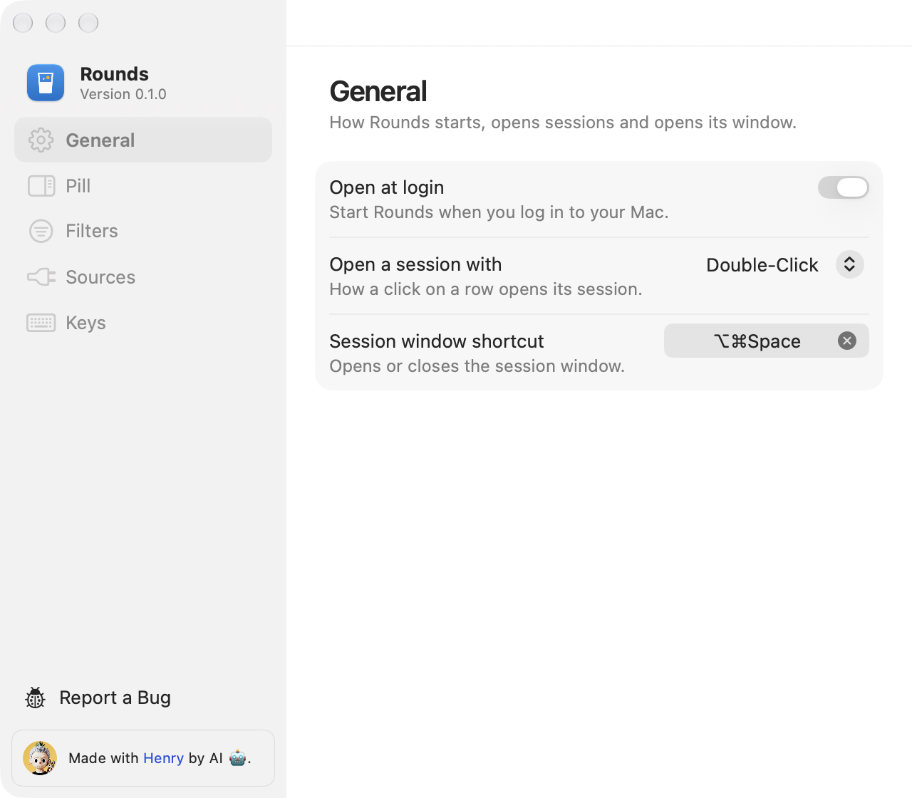 The General page in Settings