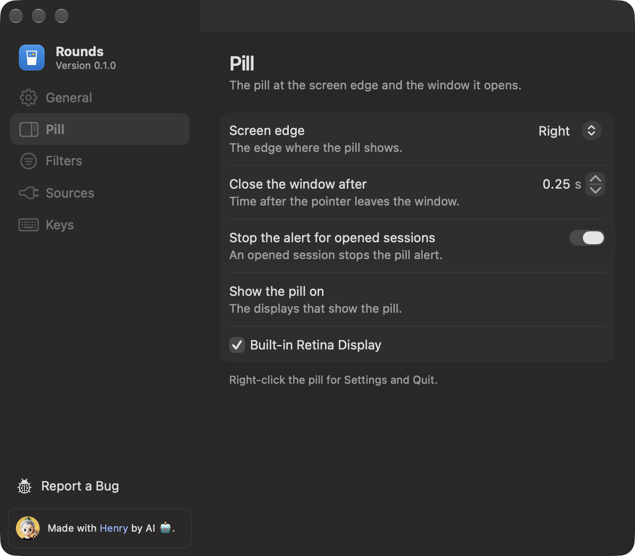 The Pill page in Settings