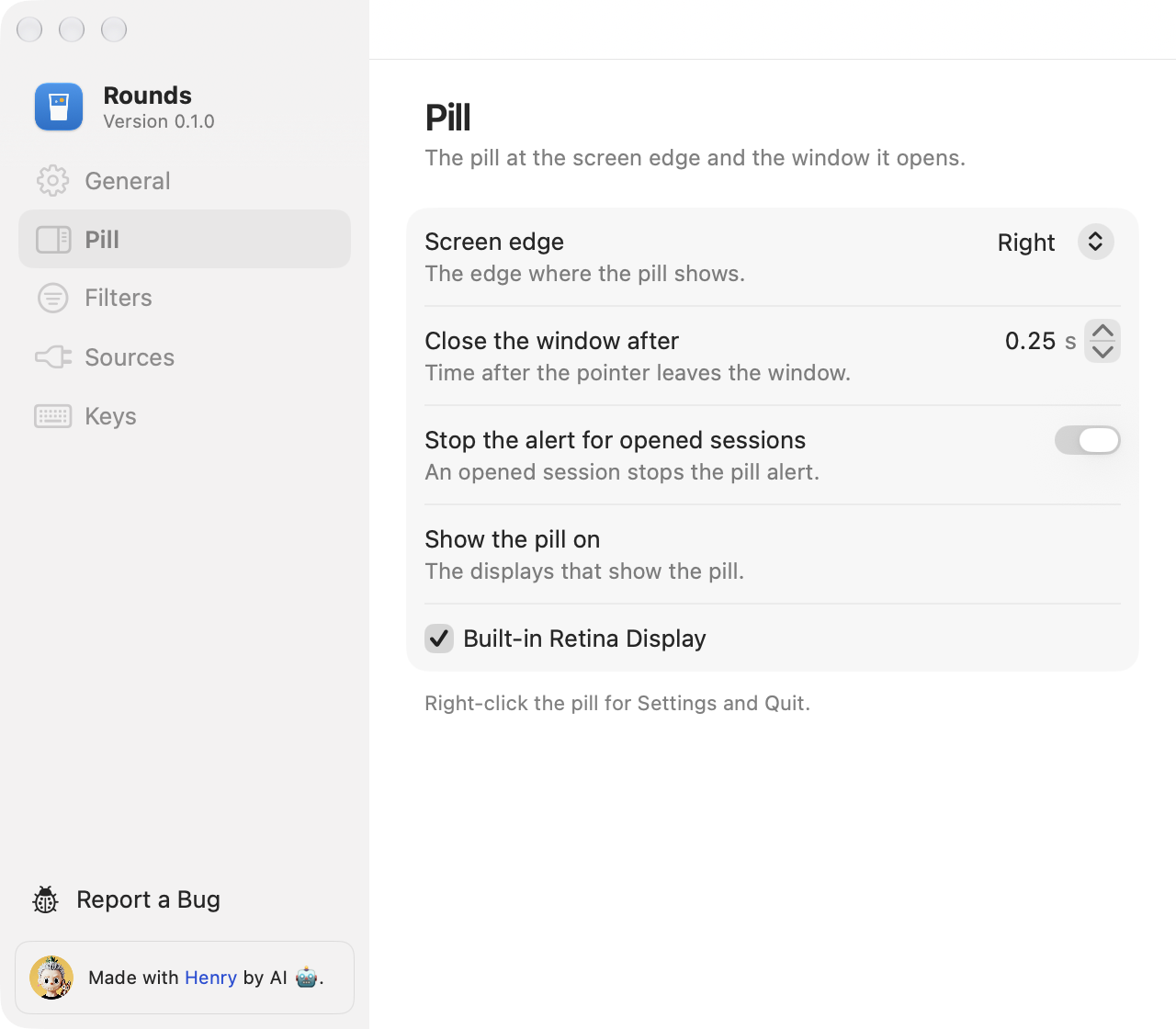 The Pill page in Settings